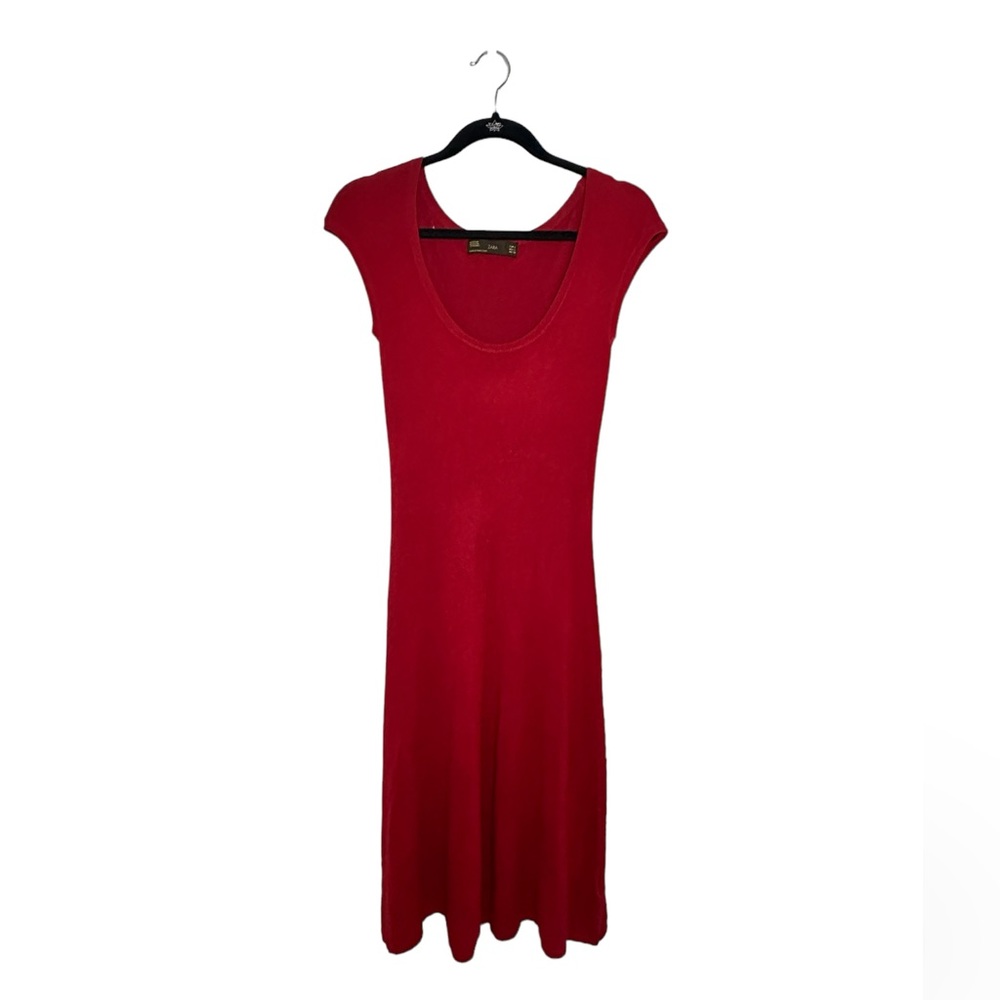 Zara Low Neck Knit Flare Red Dress Small